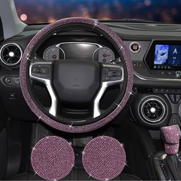 10 Pc Pink Rhinestone Car Accessory Set - Picture 2 of 4